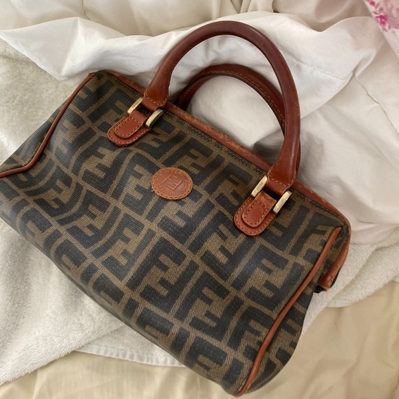 Fendi Handbags - Fendi Brown and Tan Mini Bag with Geometric Pattern